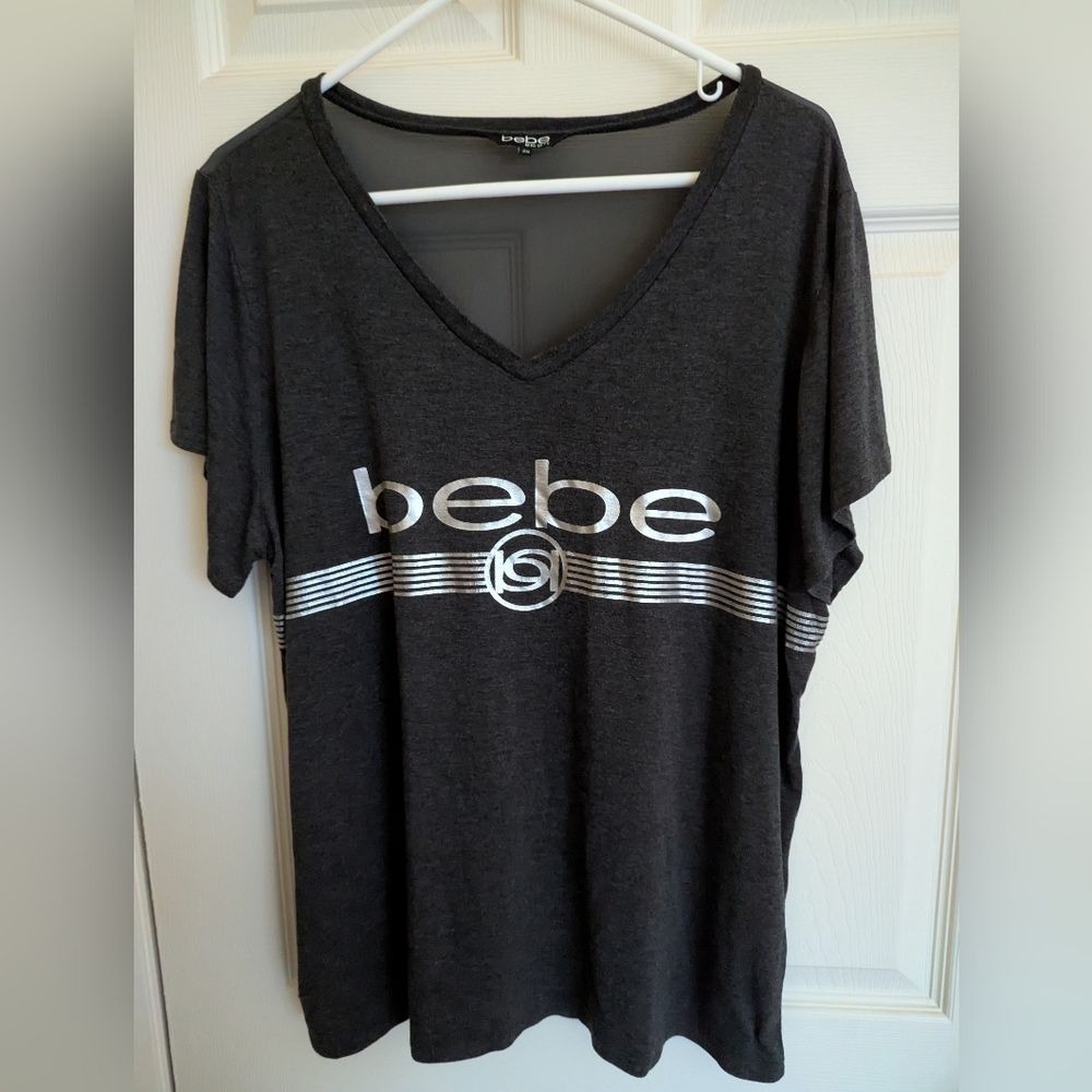 Bebe Charcoal Tee with Metallic Logo